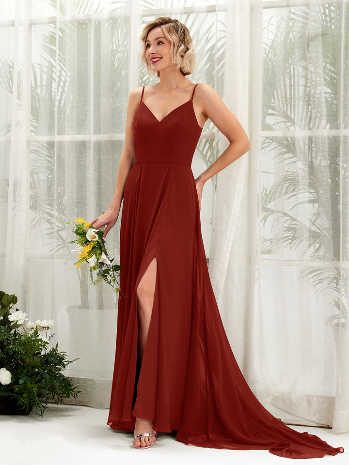 Ball Gown V-neck Sleeveless Bridesmaid Dress - Rust (81224119)