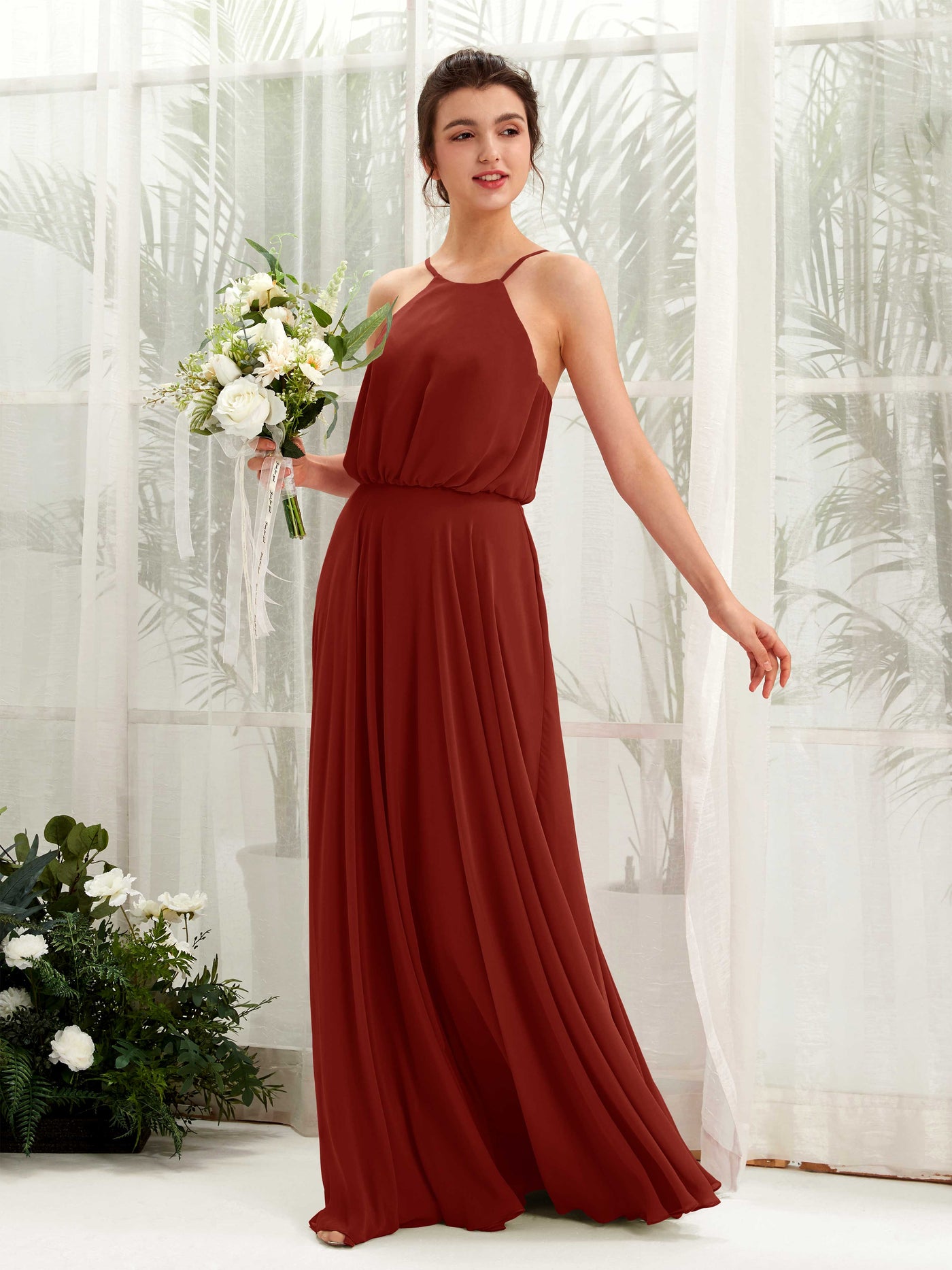 Bohemian Halter Spaghetti-straps Bridesmaid Dress - Rust (81223419)#color_rust