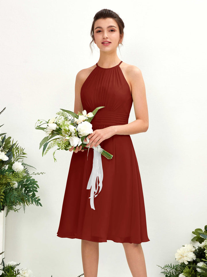 Halter Sleeveless Chiffon Bridesmaid Dress - Rust (81220119)