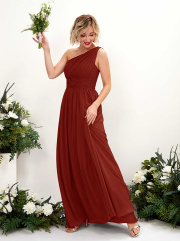 Carlyna Flaze A-Line Rust Bridesmaid Dress Maxi Sleeveless One Shoulder Dress #color_rust