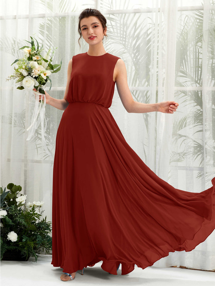 Round Sleeveless Chiffon Bridesmaid Dress - Rust (81222819)