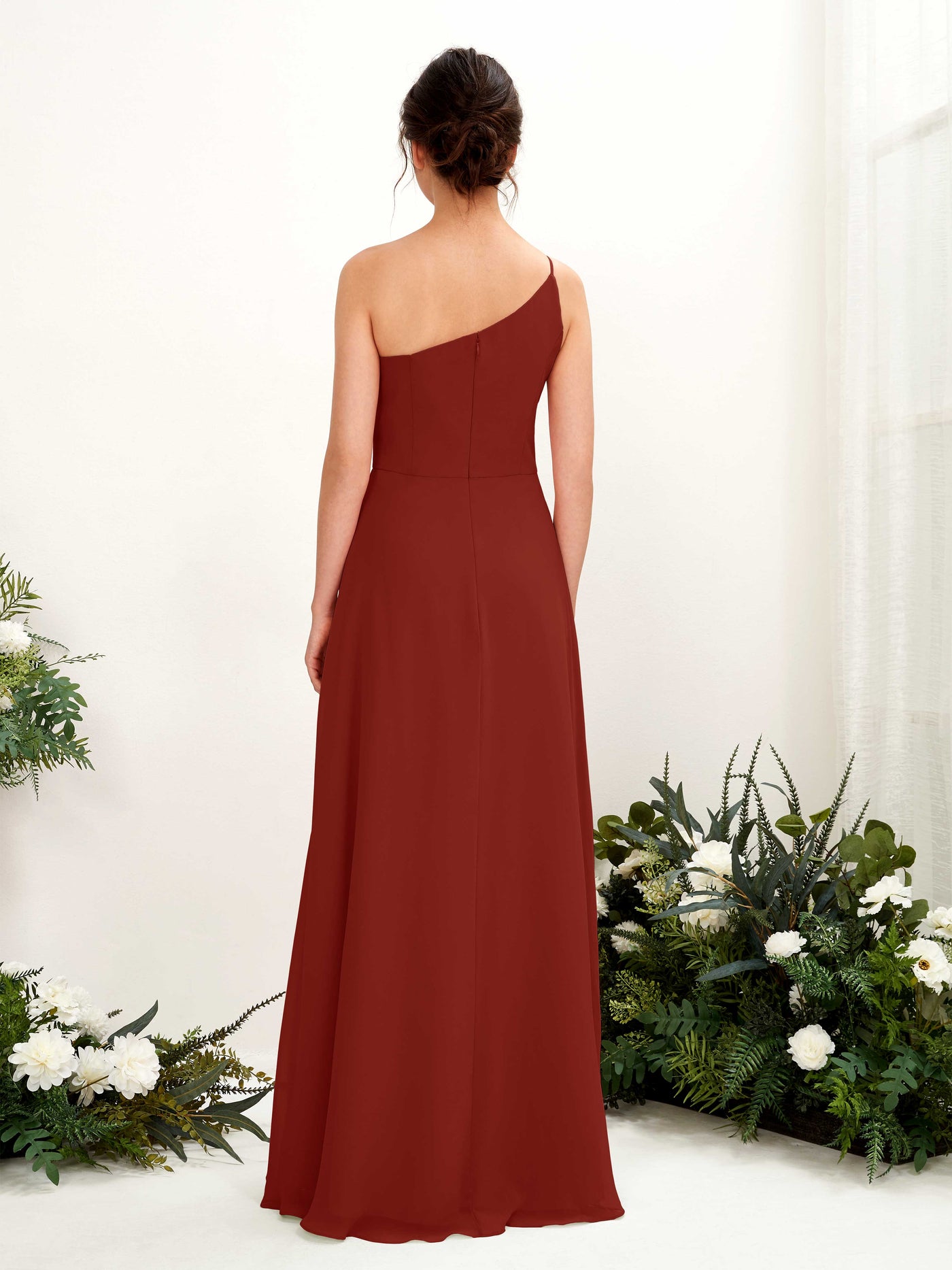 Carlyna Crystal A-Line Rust Bridesmaid Dress Maxi Sleeveless One Shoulder Dress #color_rust