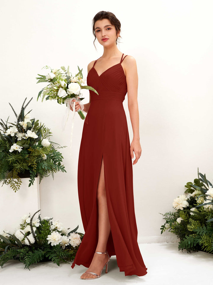 Straps V-neck Sleeveless Chiffon Bridesmaid Dress - Rust (81225419)