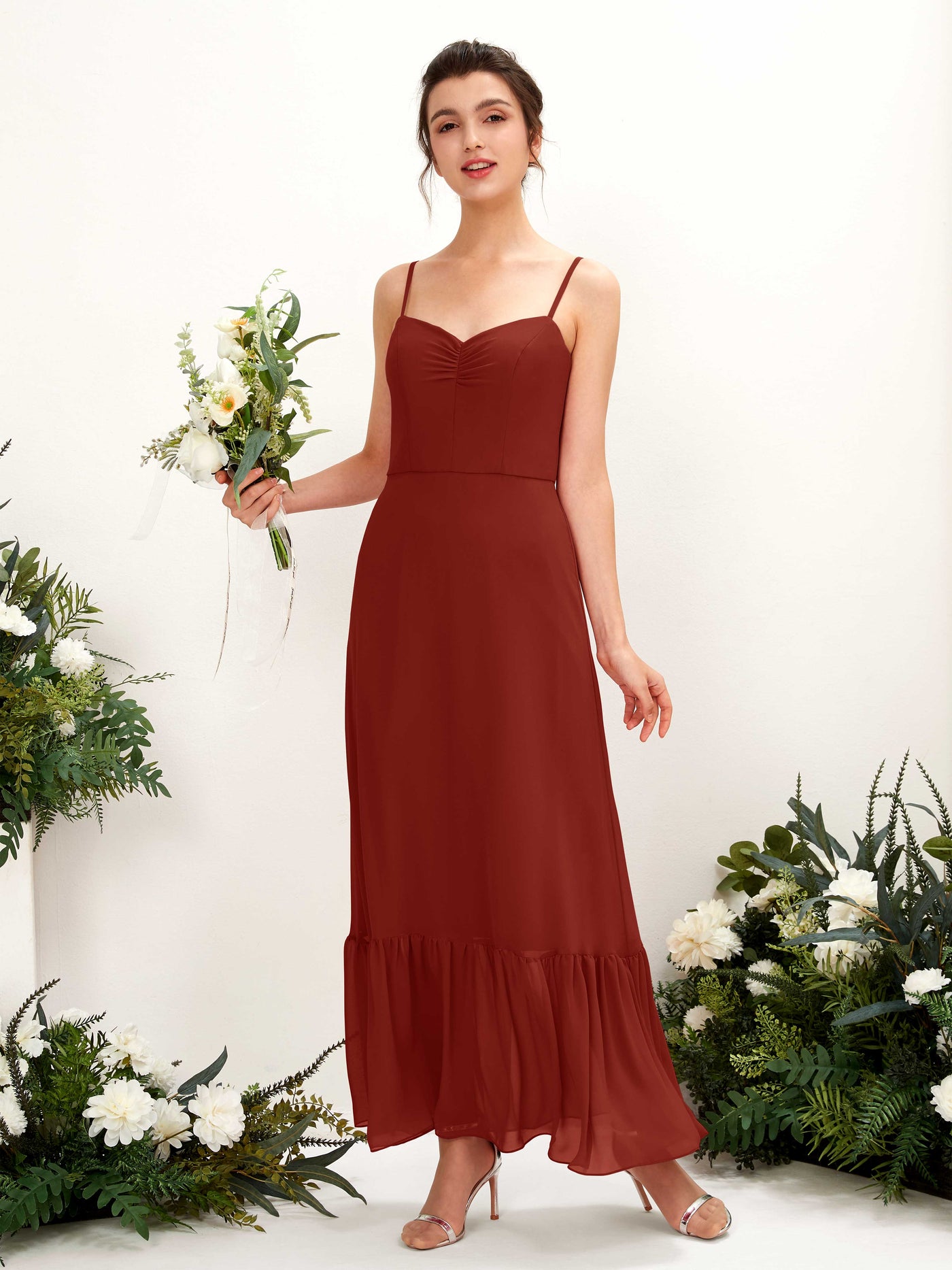 Spaghetti-straps Sweetheart Sleeveless Chiffon Bridesmaid Dress - Rust (81223019)#color_rust