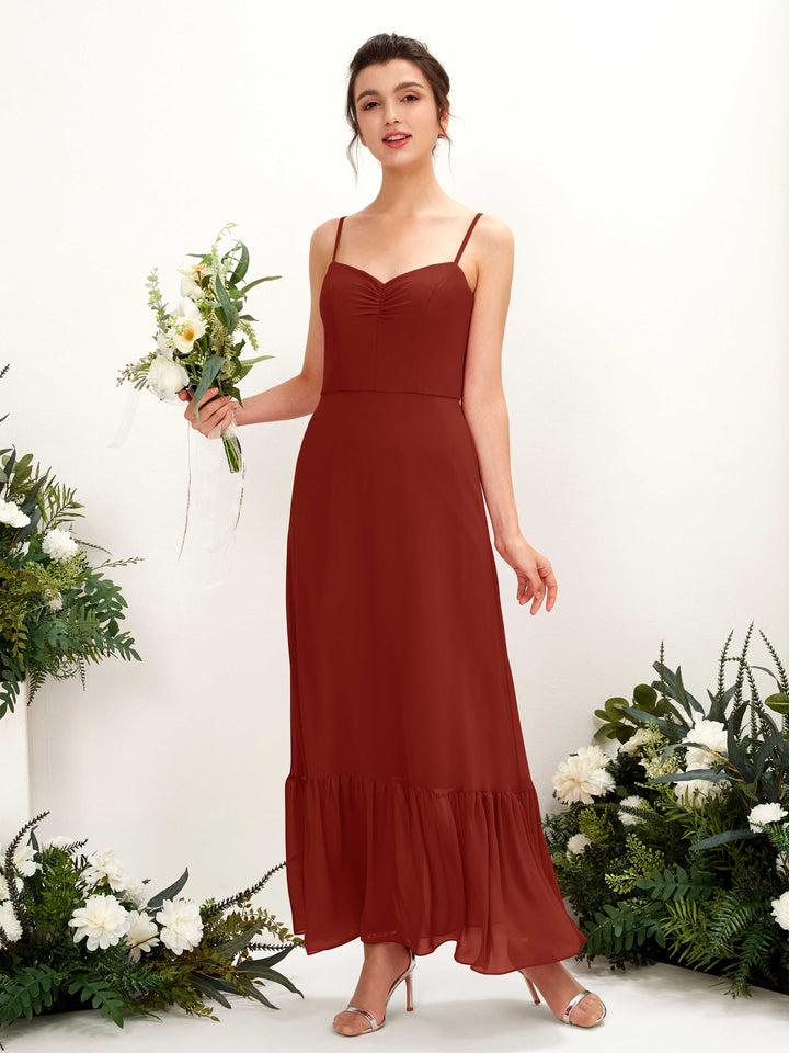 Spaghetti-straps Sweetheart Sleeveless Chiffon Bridesmaid Dress - Rust (81223019)