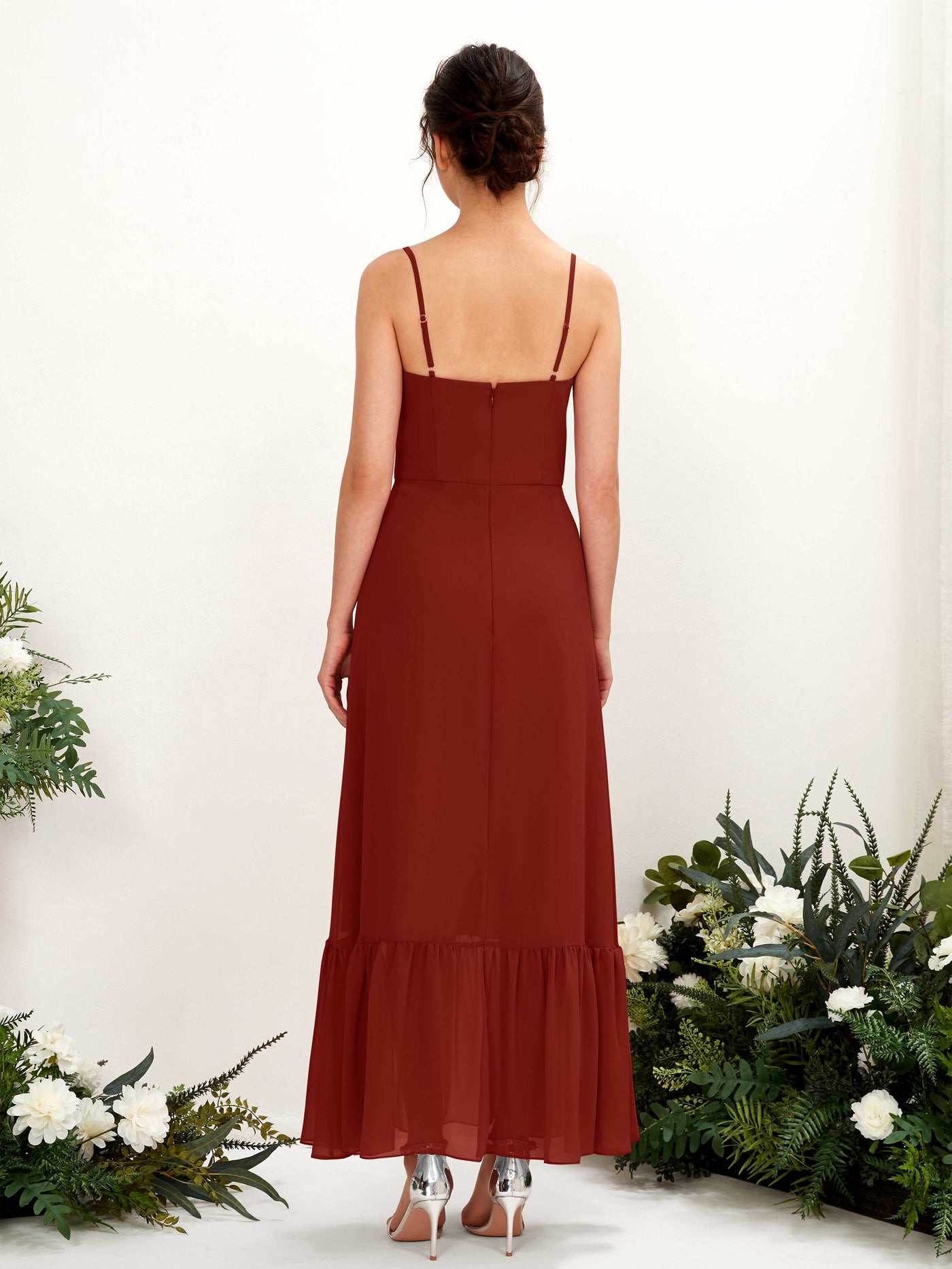 Spaghetti-straps Sweetheart Sleeveless Chiffon Bridesmaid Dress - Rust (81223019)#color_rust