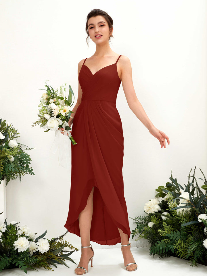 Carlyna Liliane Sheath Rust Bridesmaid Dress Midi Sleeveless V-Neck Dress 