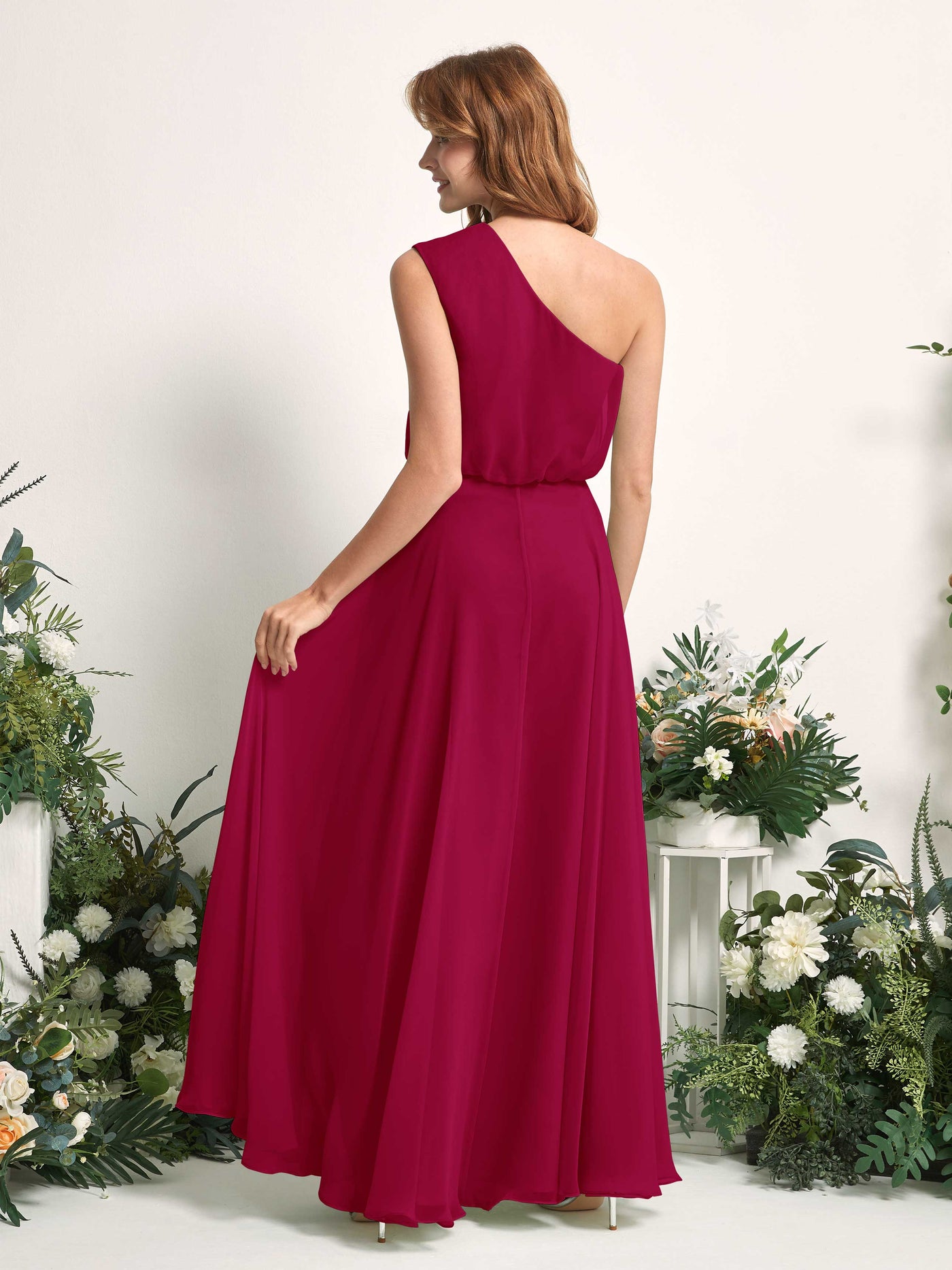 Bridesmaid Dress A-line Chiffon One Shoulder Full Length Sleeveless Wedding Party Dress - Jester Red (81226841)#color_jester-red