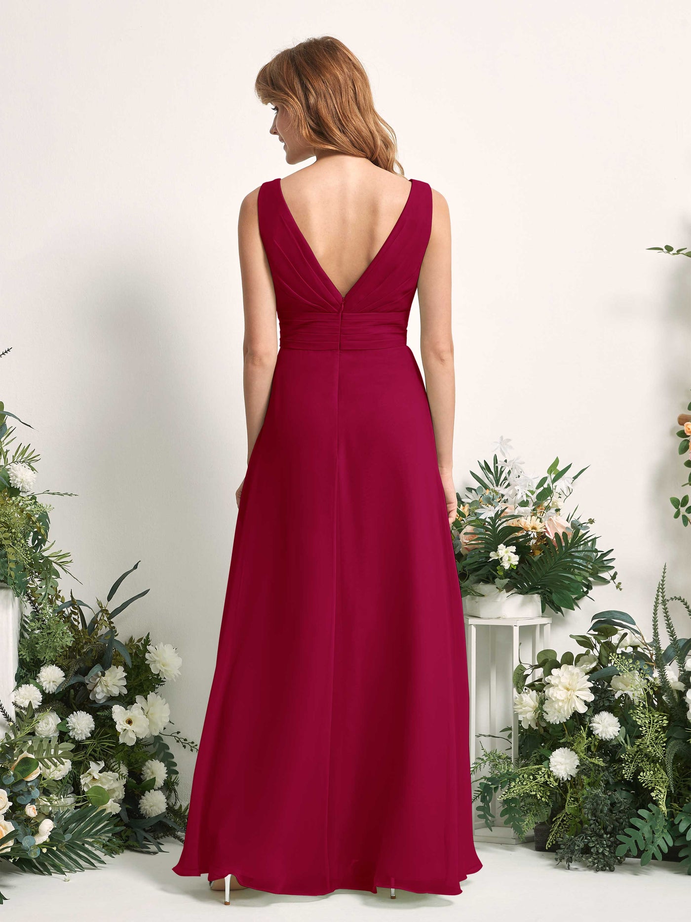 Carlyna Mollie A-Line Jester Red Bridesmaid Dress Maxi Sleeveless V-Neck Dress #color_jester-red