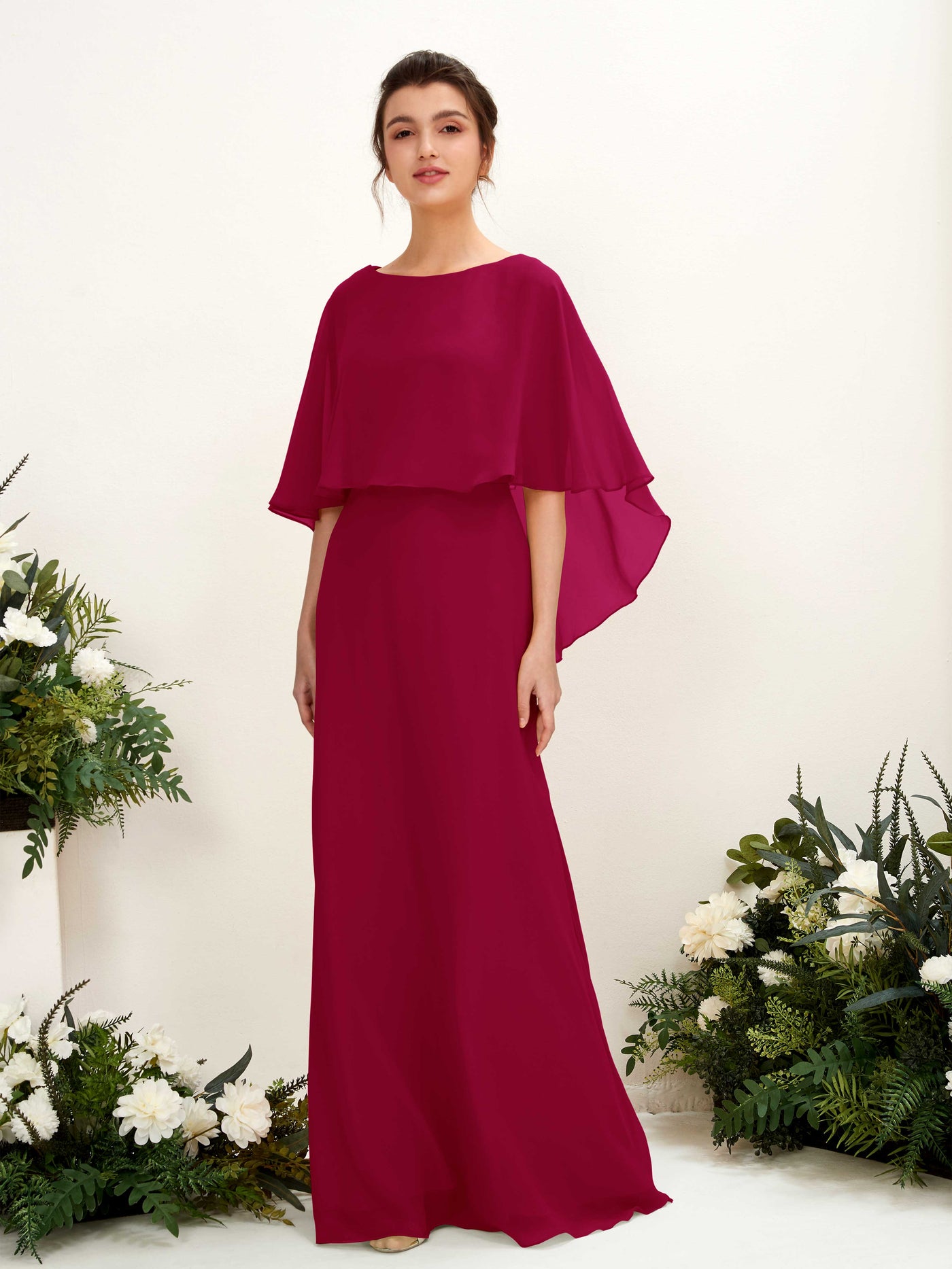 A-line Bateau Sleeveless Chiffon Bridesmaid Dress - Jester Red (81222041)#color_jester-red