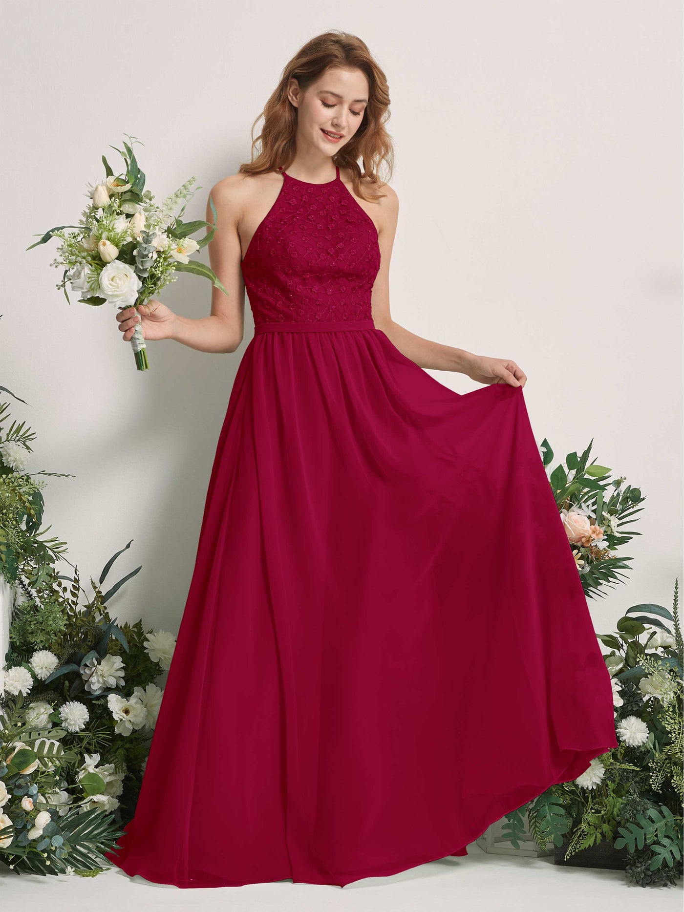 Jester Red Bridesmaid Dresses A-line Halter Sleeveless Chiffon Dresses (83220841)#color_jester-red