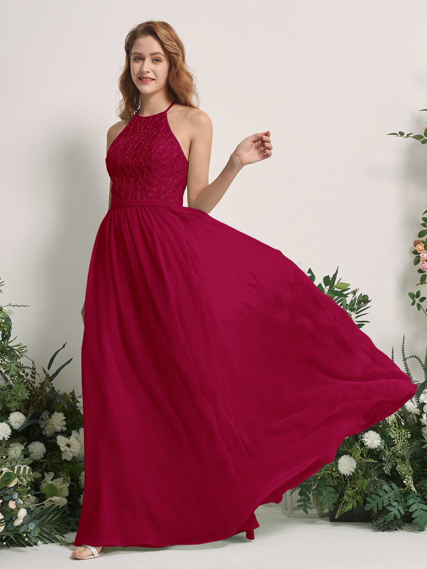 Jester Red Bridesmaid Dresses A-line Halter Sleeveless Chiffon Dresses (83220841)#color_jester-red