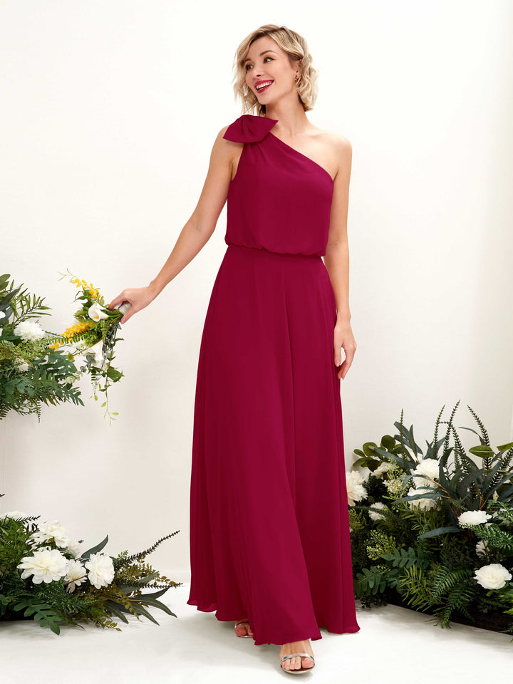 A-line One Shoulder Sleeveless Chiffon Bridesmaid Dress - Jester Red (81225541)