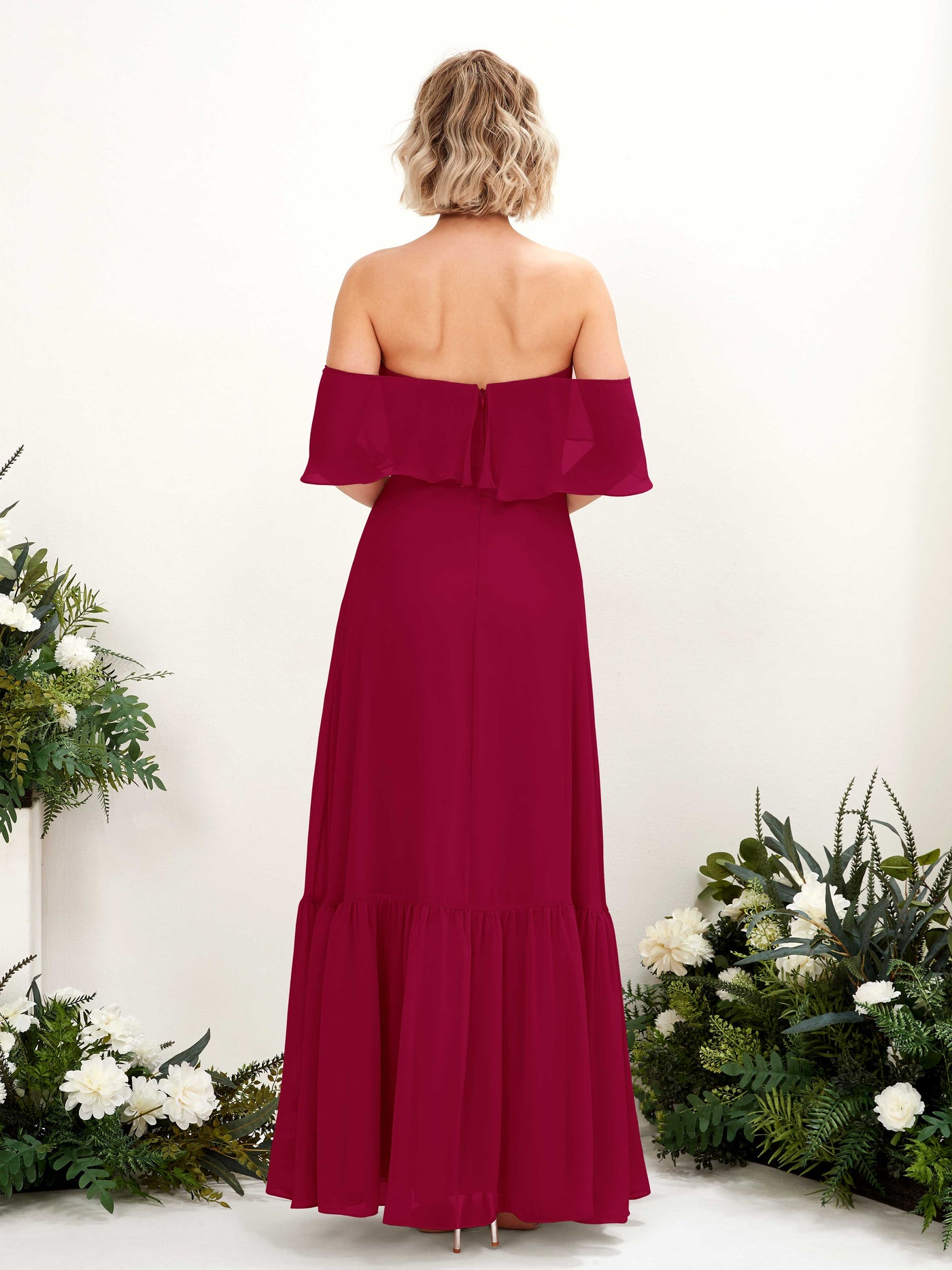 A-line Off Shoulder Chiffon Bridesmaid Dress - Jester Red (81224541)#color_jester-red