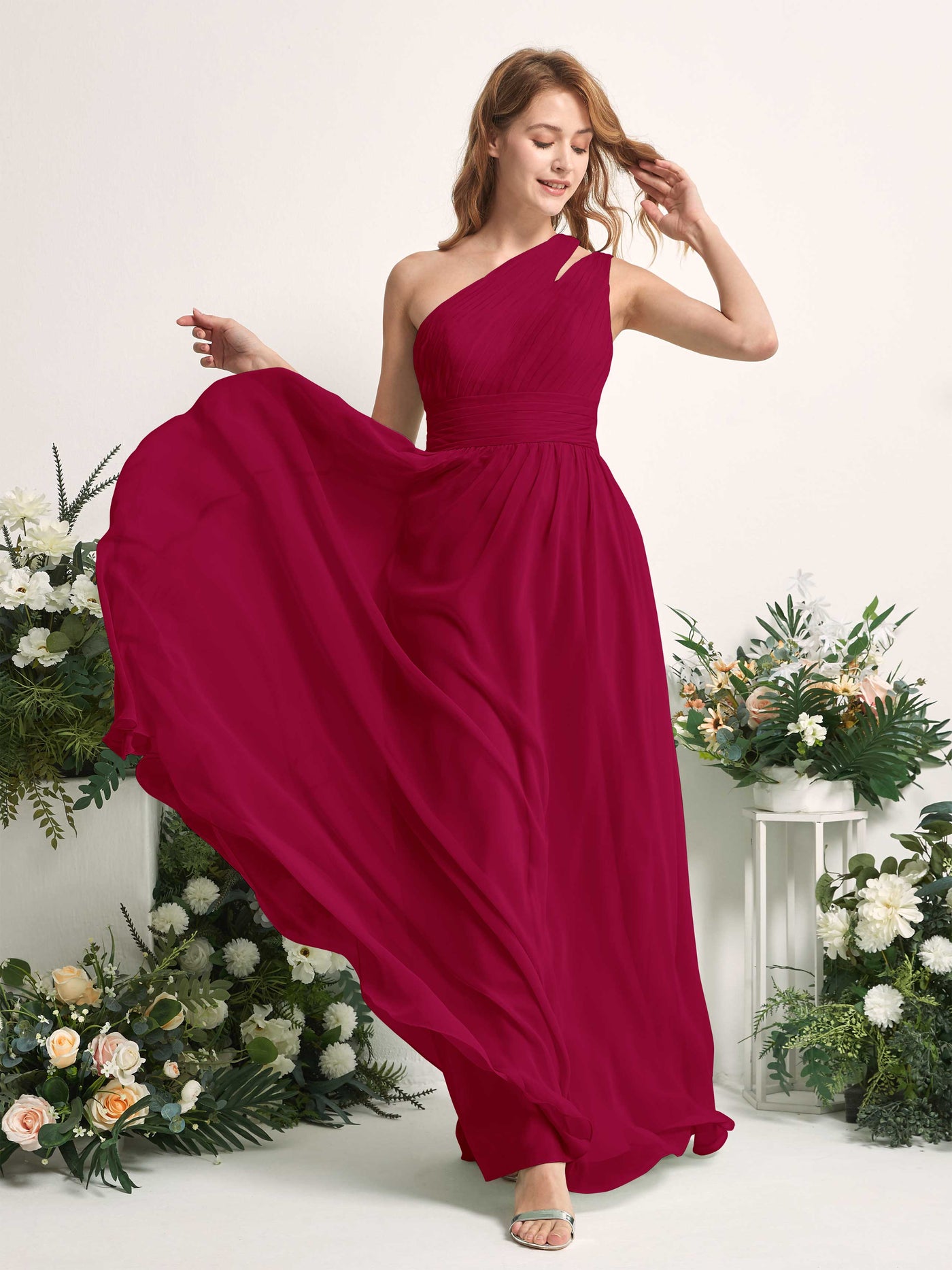 Carlyna Evelyn A-Line Jester Red Bridesmaid Dress Maxi Sleeveless One Shoulder Dress #color_jester-red