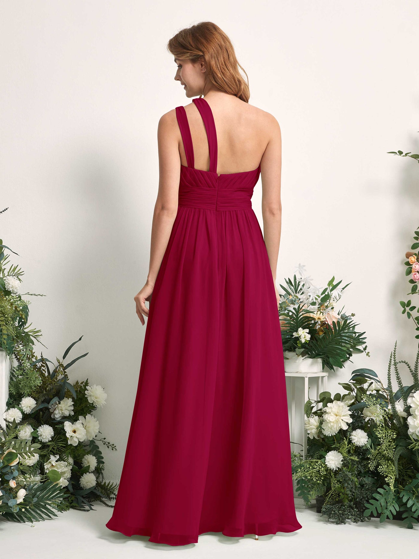 Carlyna Evelyn A-Line Jester Red Bridesmaid Dress Maxi Sleeveless One Shoulder Dress #color_jester-red