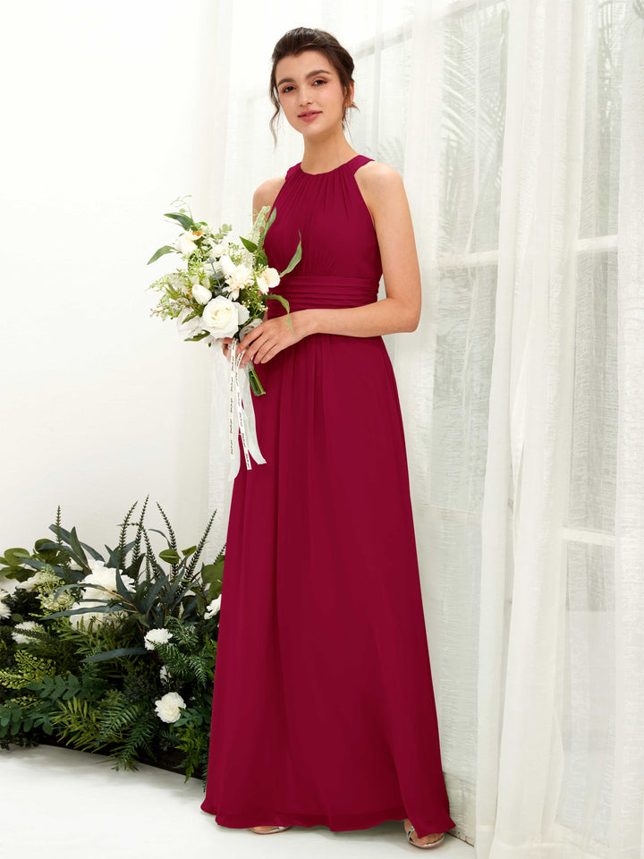 A-line Round Sleeveless Chiffon Bridesmaid Dress - Jester Red (81221541)