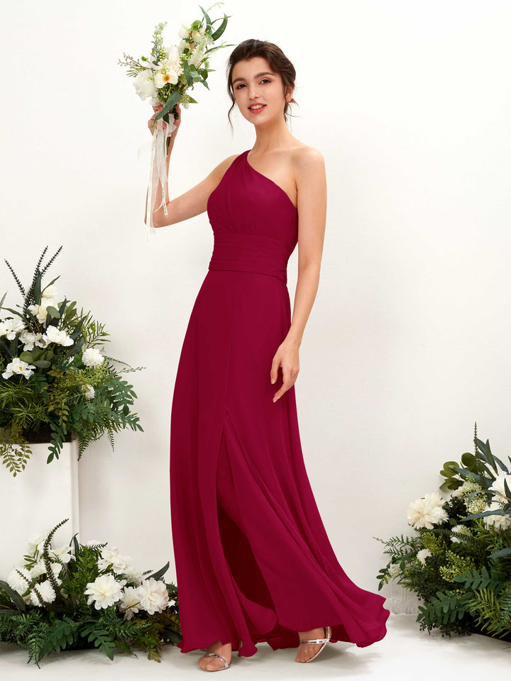 A-line One Shoulder Sleeveless Bridesmaid Dress - Jester Red (81224741)