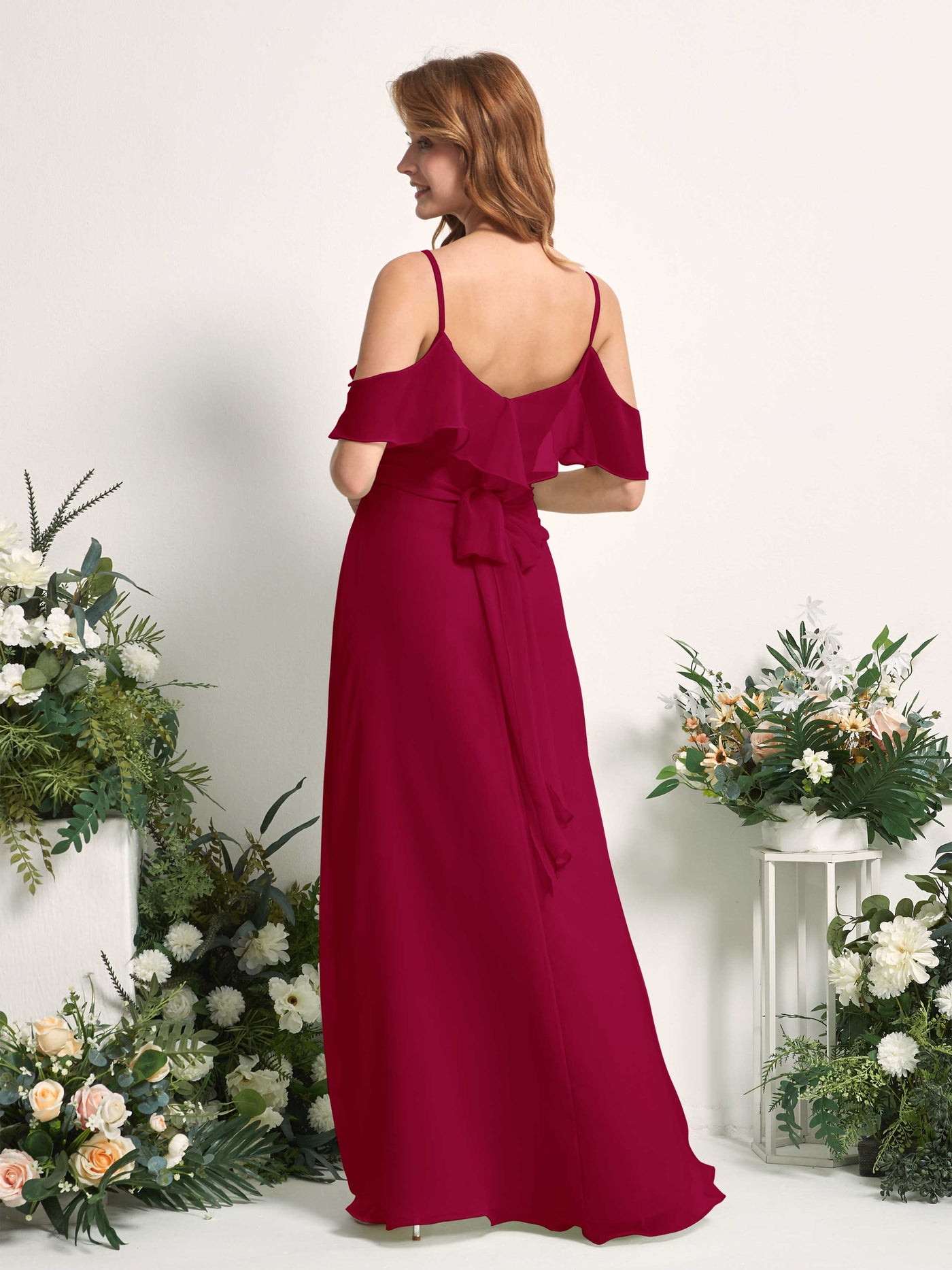 Bridesmaid Dress A-line Chiffon Spaghetti-straps Full Length Sleeveless Wedding Party Dress - Jester Red (81227441)#color_jester-red