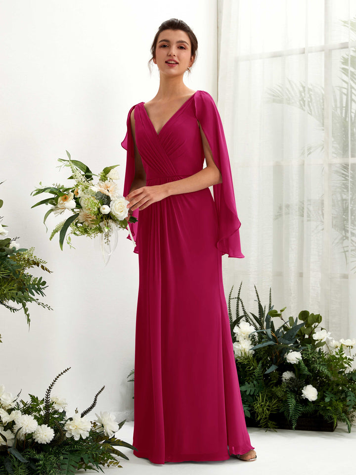 A-line V-neck Chiffon Bridesmaid Dress - Jester Red (80220141)