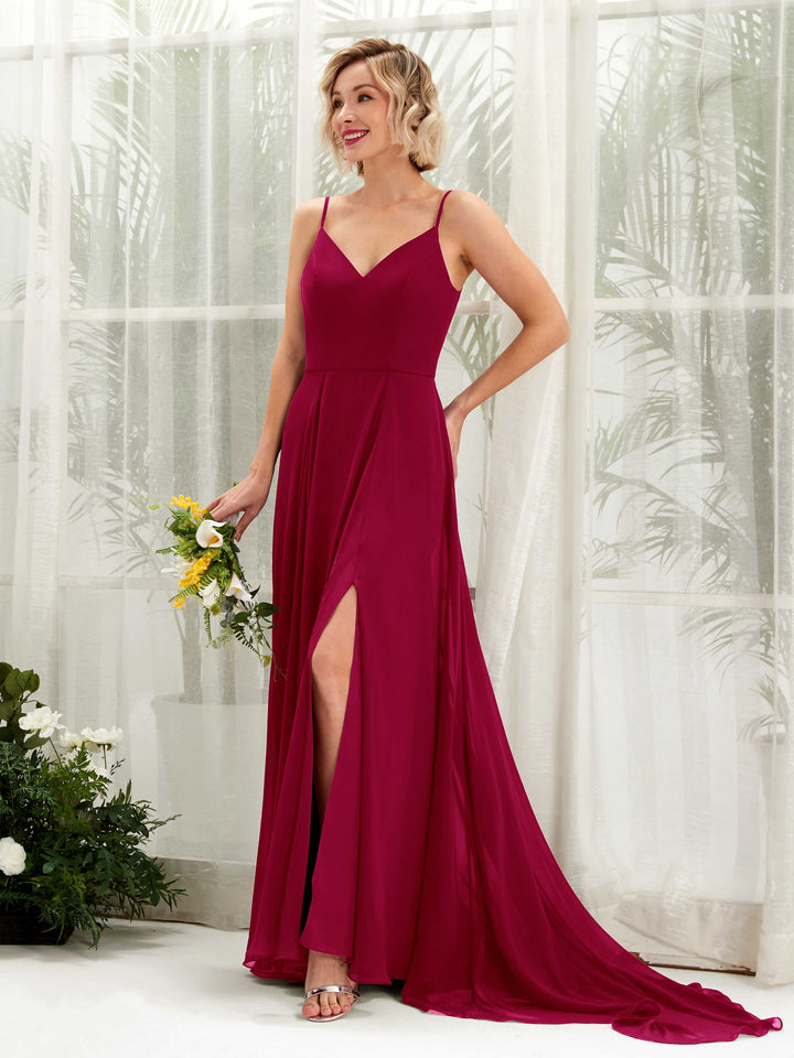 Ball Gown V-neck Sleeveless Bridesmaid Dress - Jester Red (81224141)