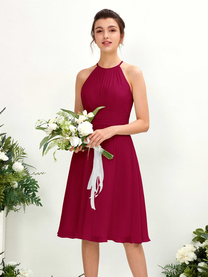 Halter Sleeveless Chiffon Bridesmaid Dress - Jester Red (81220141)