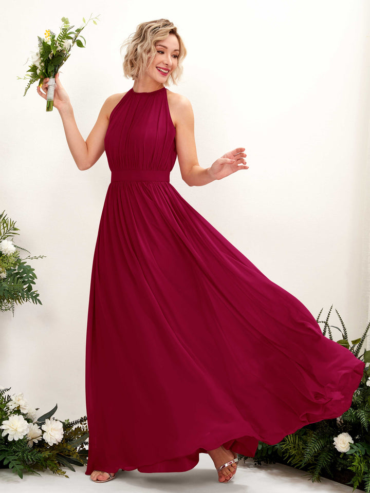 Halter Sleeveless Chiffon Bridesmaid Dress - Jester Red (81223141)