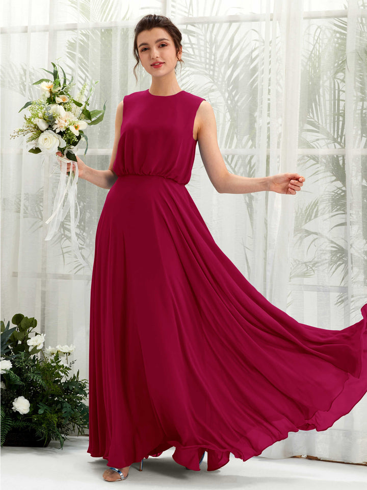 Round Sleeveless Chiffon Bridesmaid Dress - Jester Red (81222841)