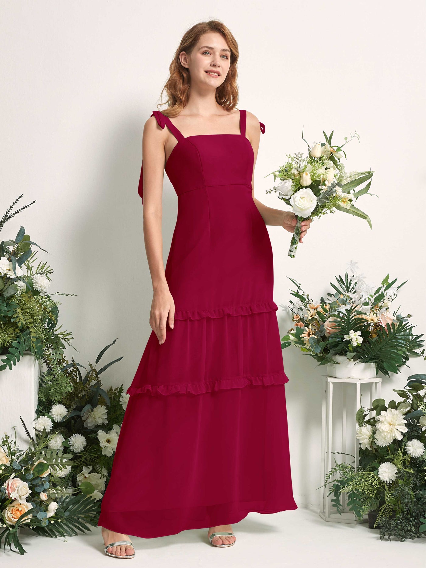 Carlyna Kaiya A-Line Jester Red Bridesmaid Dress Maxi Sleeveless Straight Dress #color_jester-red