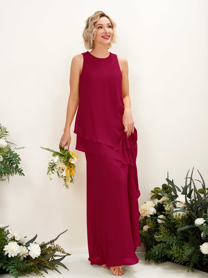 Round Sleeveless Chiffon Bridesmaid Dress - Jester Red (81222341)