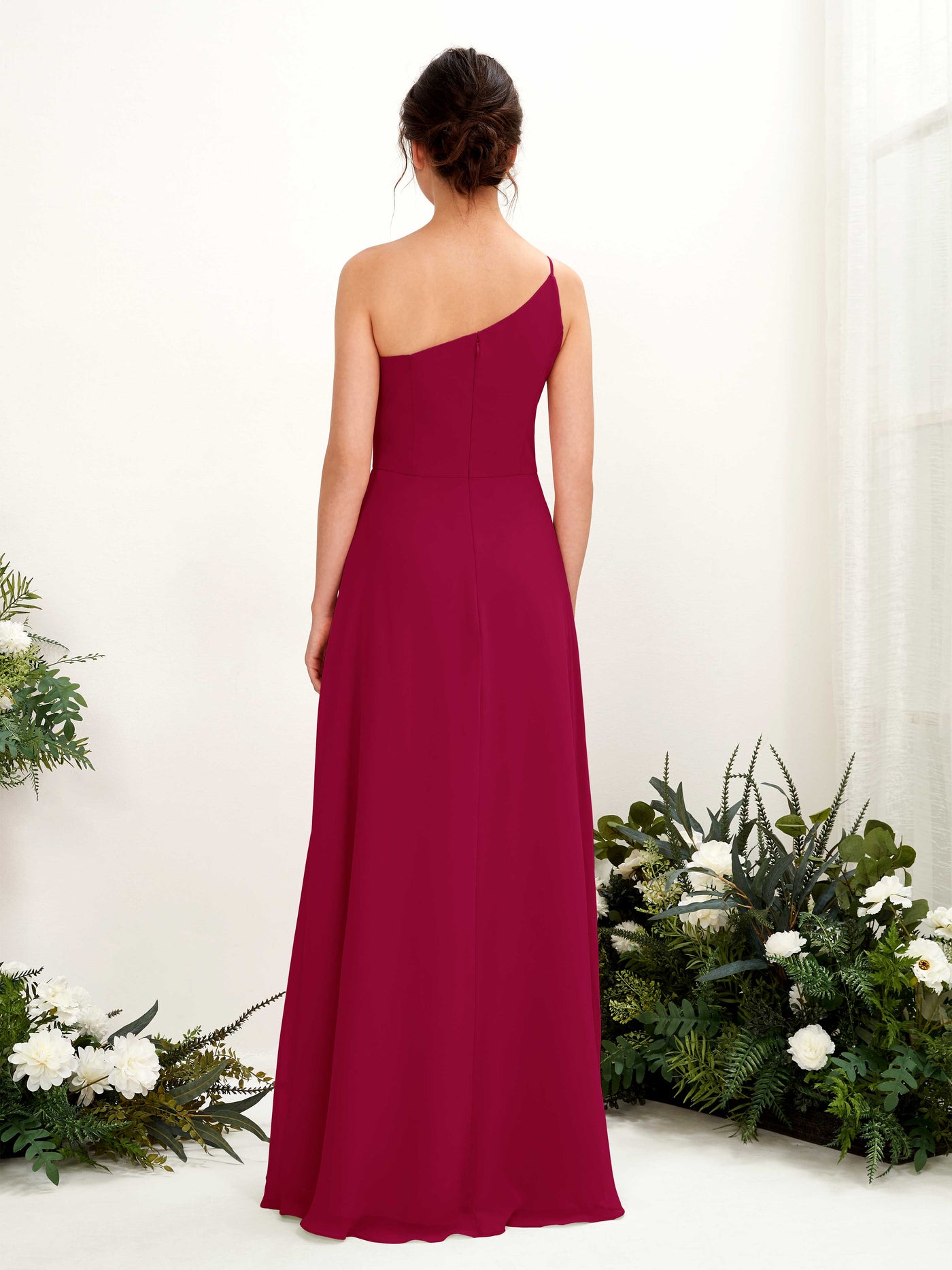 Carlyna Crystal A-Line Jester Red Bridesmaid Dress Maxi Sleeveless One Shoulder Dress #color_jester-red