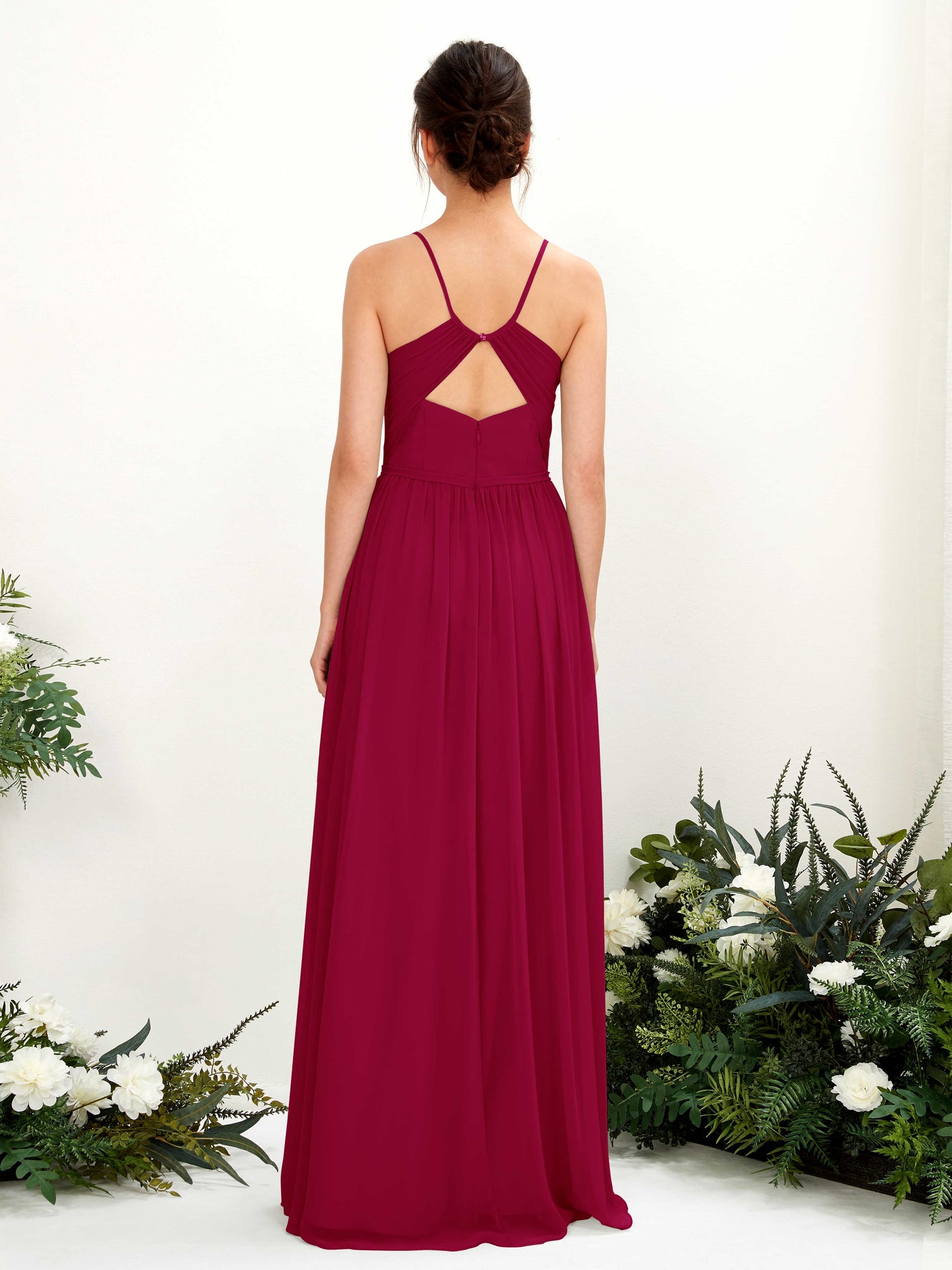 Carlyna Angela A-Line Jester Red Bridesmaid Dress Maxi Sleeveless V-Neck Dress #color_jester-red