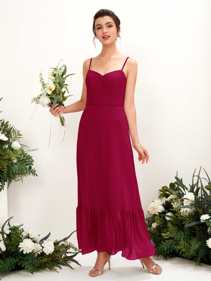 Spaghetti-straps Sweetheart Sleeveless Chiffon Bridesmaid Dress - Jester Red (81223041)