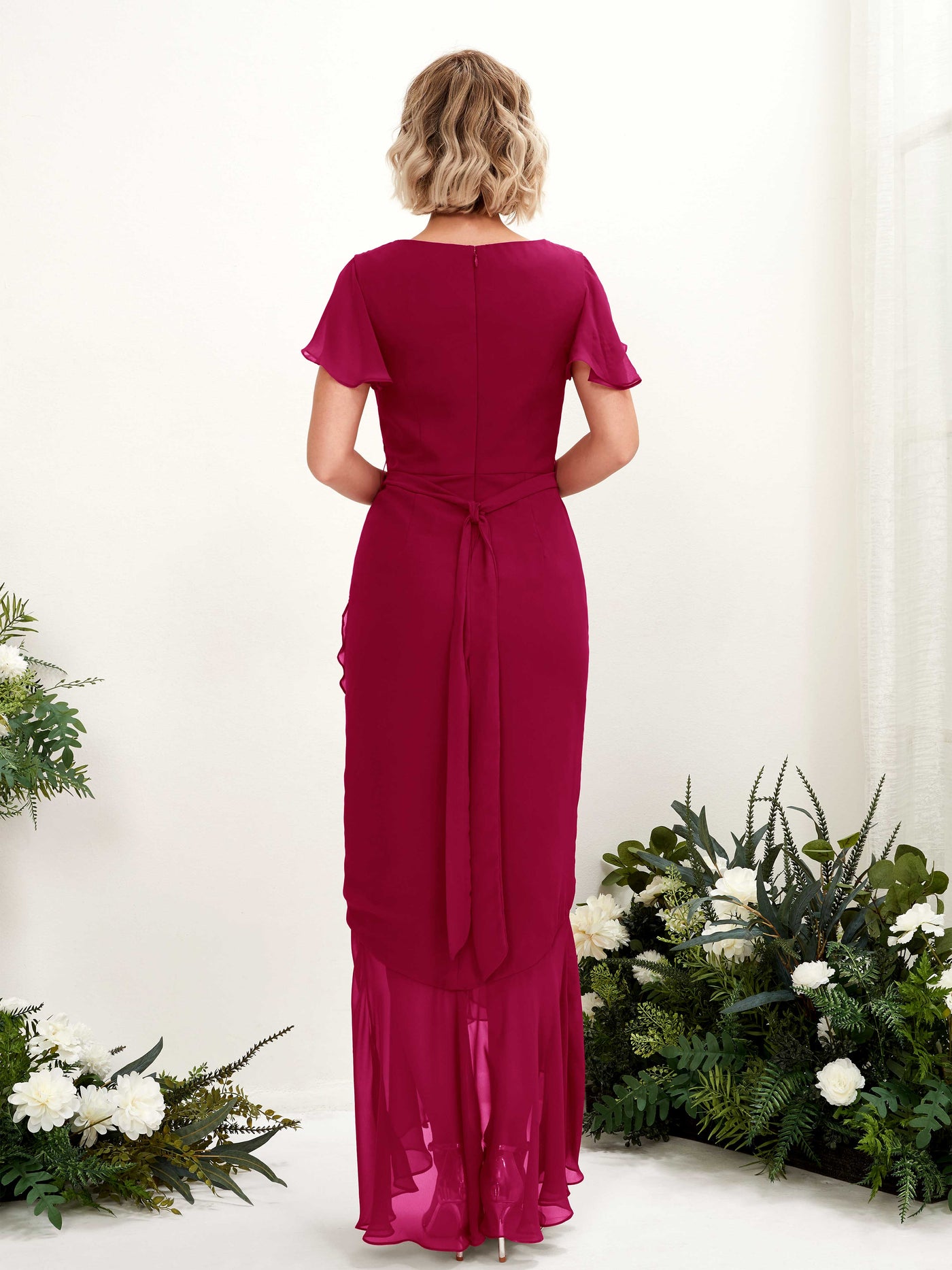 Carlyna Eartha Mermaid Jester Red Bridesmaid Dress Maxi Cap Sleeve V-Neck Dress #color_jester-red