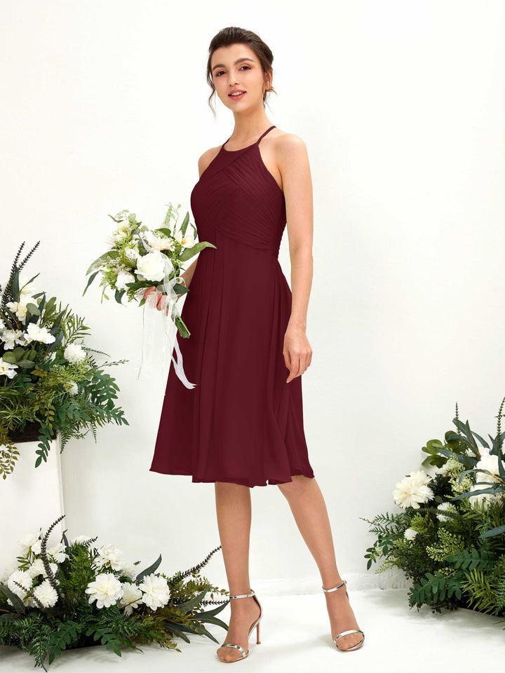 A-line Halter Sleeveless Chiffon Bridesmaid Dress - Burgundy (81220412)