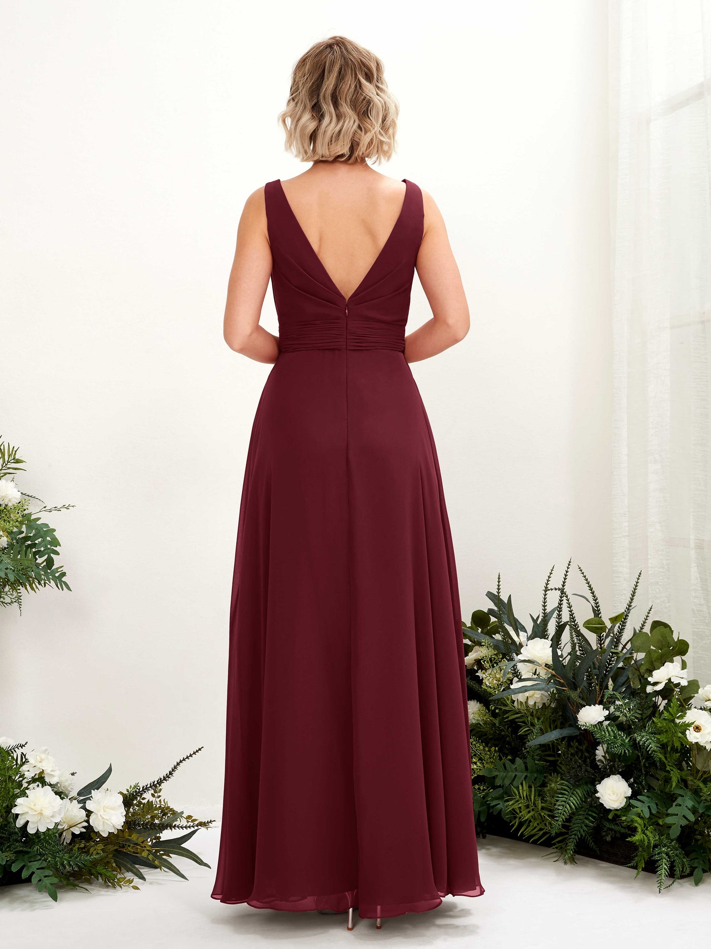 Carlyna Brianna A-Line Burgundy Bridesmaid Dress Maxi Sleeveless Boat Neck Dress #color_burgundy