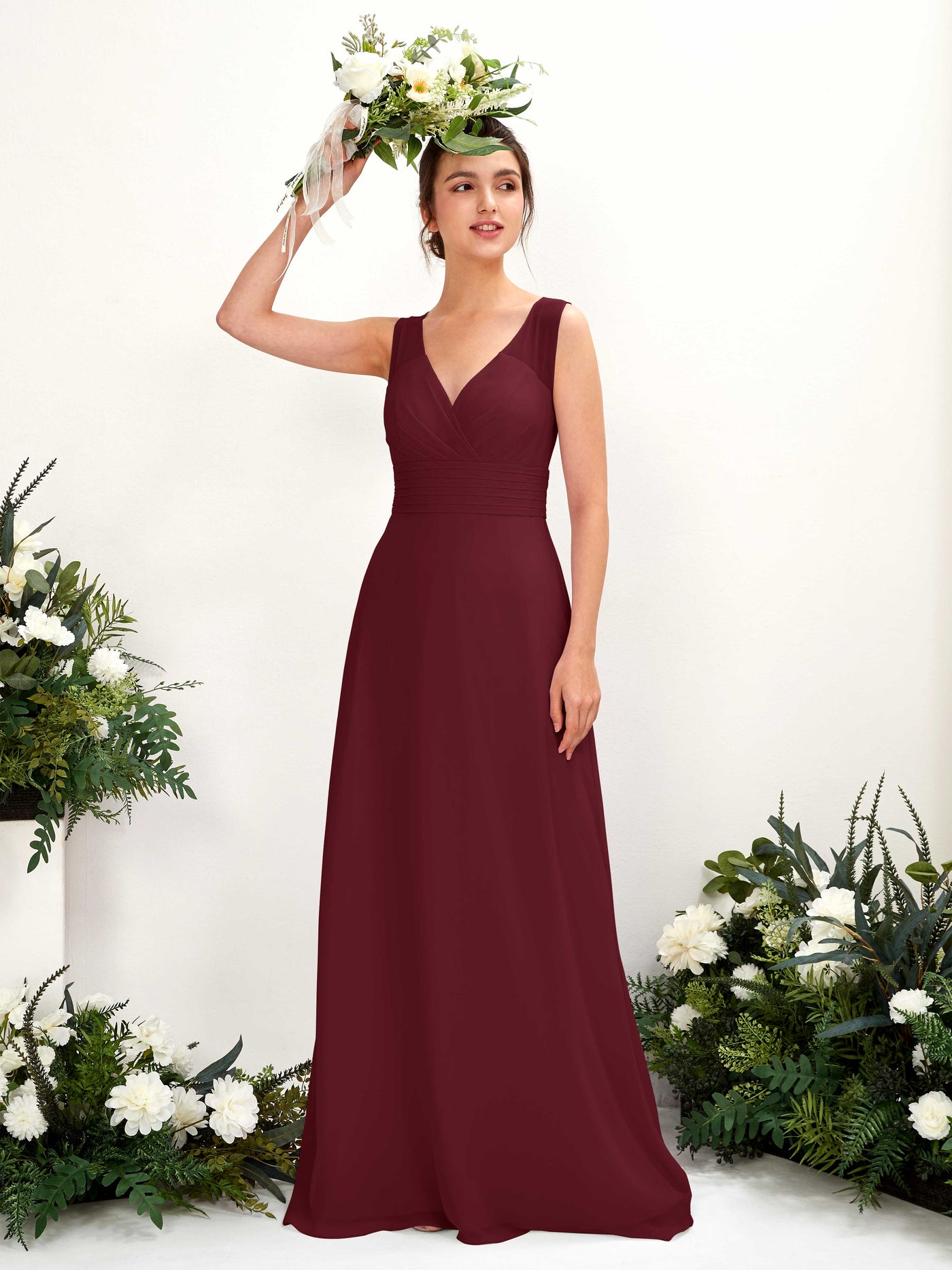 Carlyna Karen A-Line Burgundy Bridesmaid Dress Maxi Sleeveless V-Neck Dress #color_burgundy