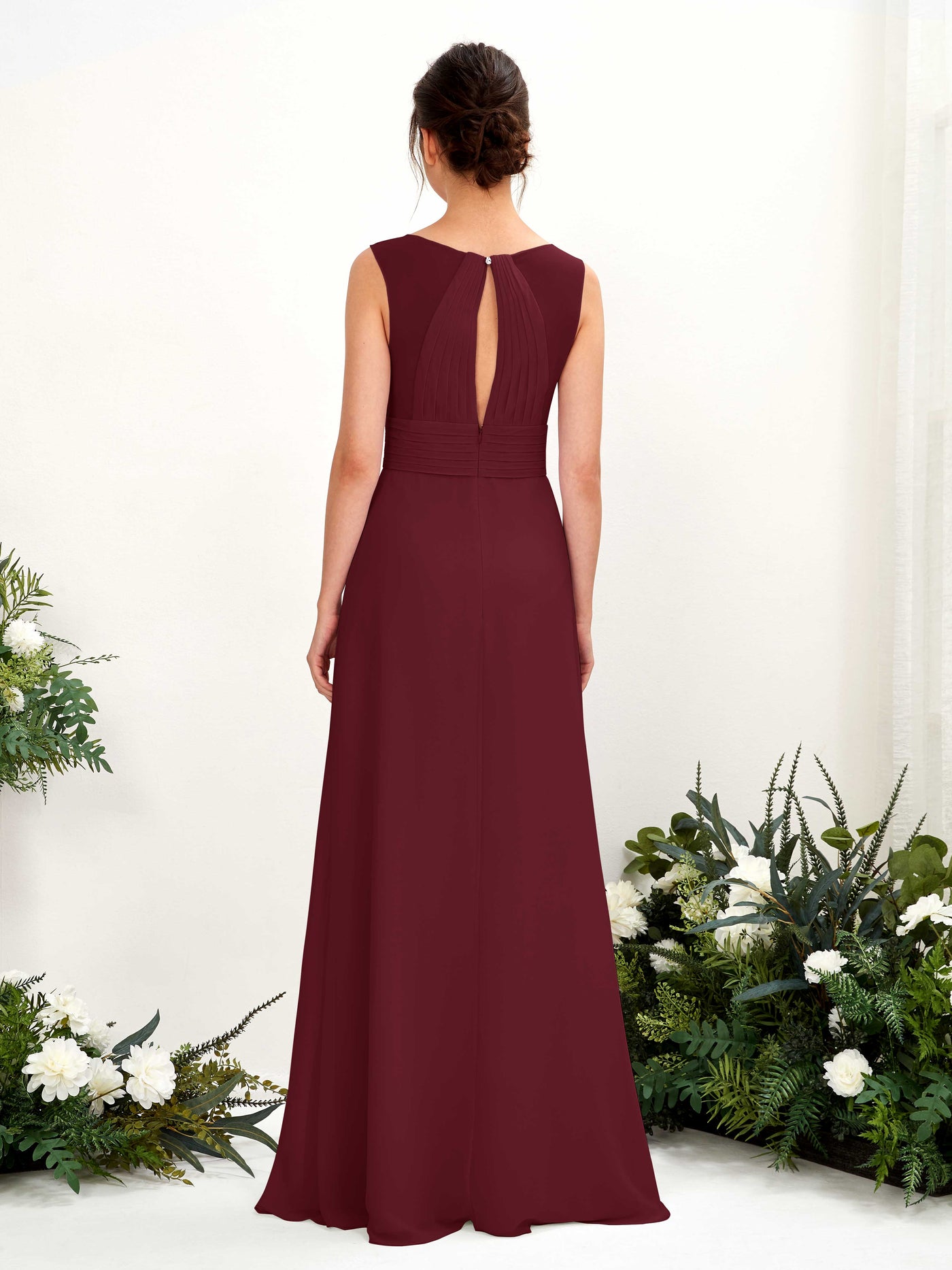 Carlyna Karen A-Line Burgundy Bridesmaid Dress Maxi Sleeveless V-Neck Dress #color_burgundy