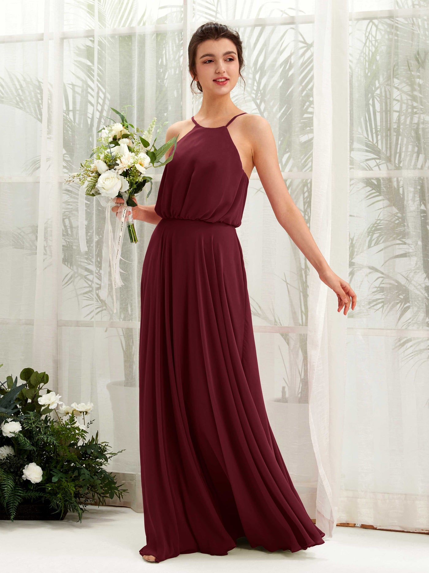 Bohemian Halter Spaghetti-straps Bridesmaid Dress - Burgundy (81223412)#color_burgundy