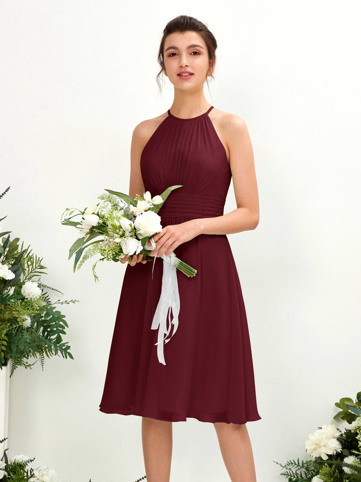 Halter Sleeveless Chiffon Bridesmaid Dress - Burgundy (81220112)