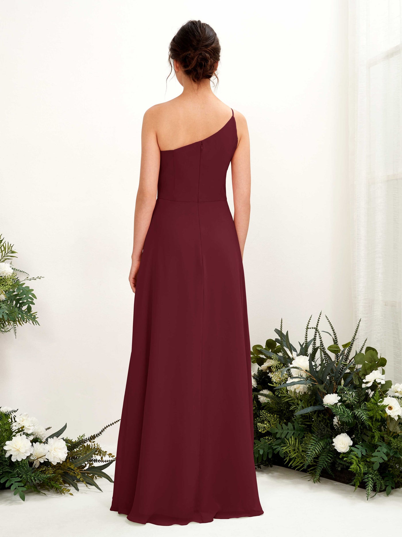 Carlyna Crystal A-Line Burgundy Bridesmaid Dress Maxi Sleeveless One Shoulder Dress #color_burgundy