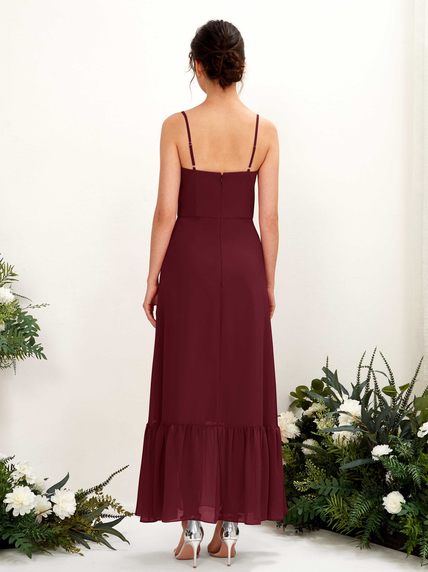 Spaghetti-straps Sweetheart Sleeveless Chiffon Bridesmaid Dress - Burgundy (81223012)#color_burgundy