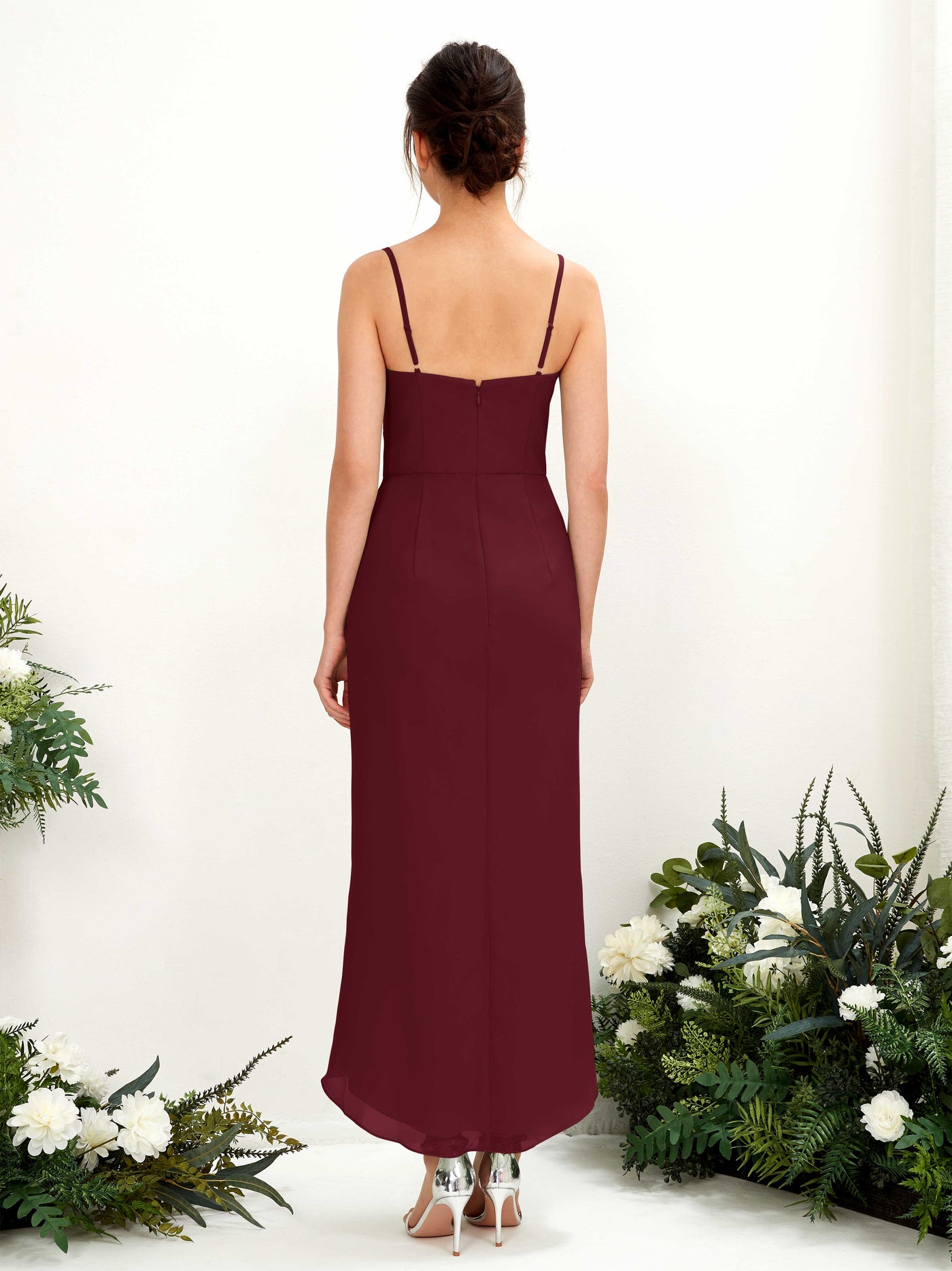 Spaghetti-straps V-neck Sleeveless Chiffon Bridesmaid Dress - Burgundy (81221312)#color_burgundy