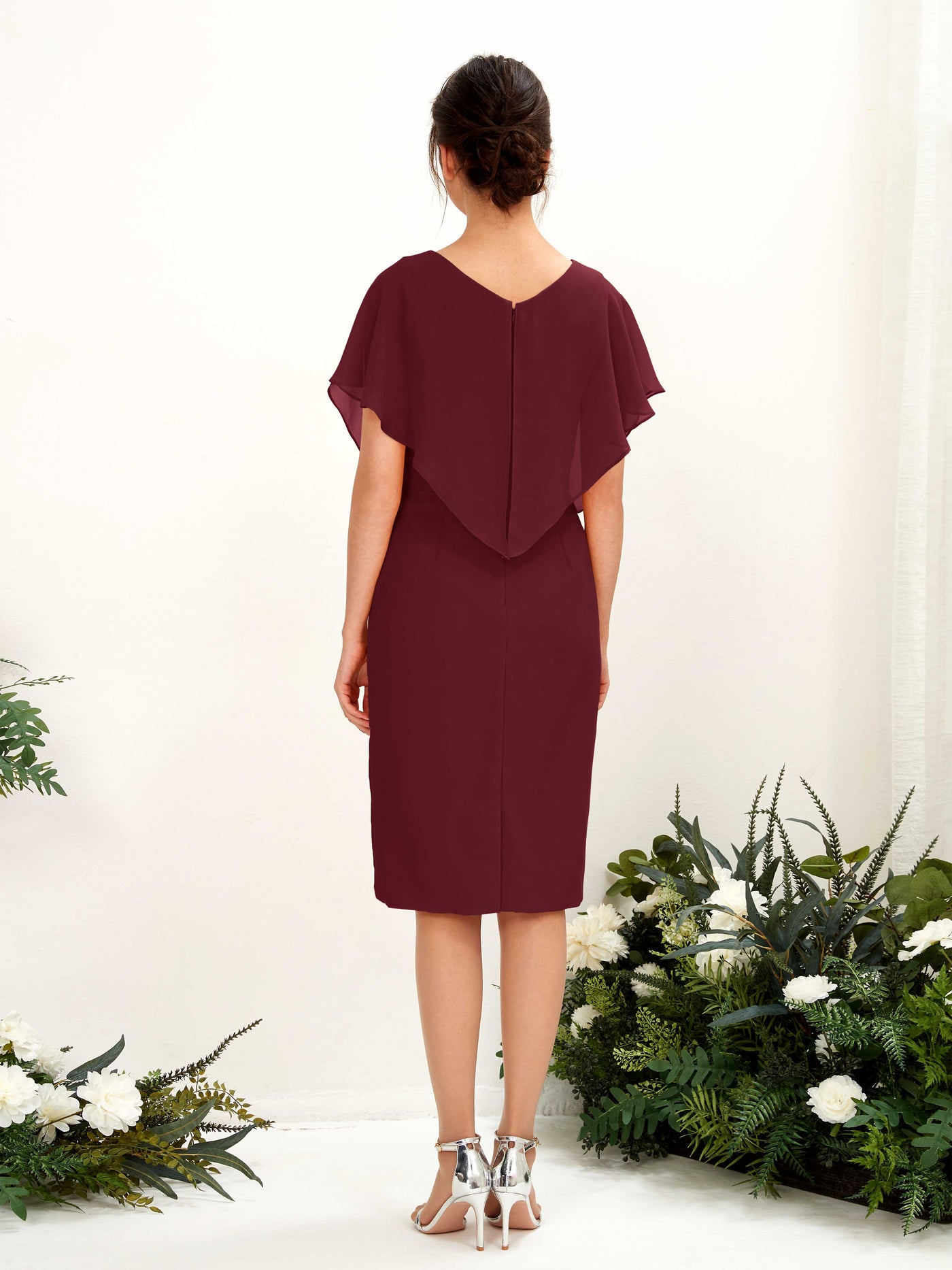 V-neck Short Sleeves Chiffon Bridesmaid Dress - Burgundy (81222212)#color_burgundy