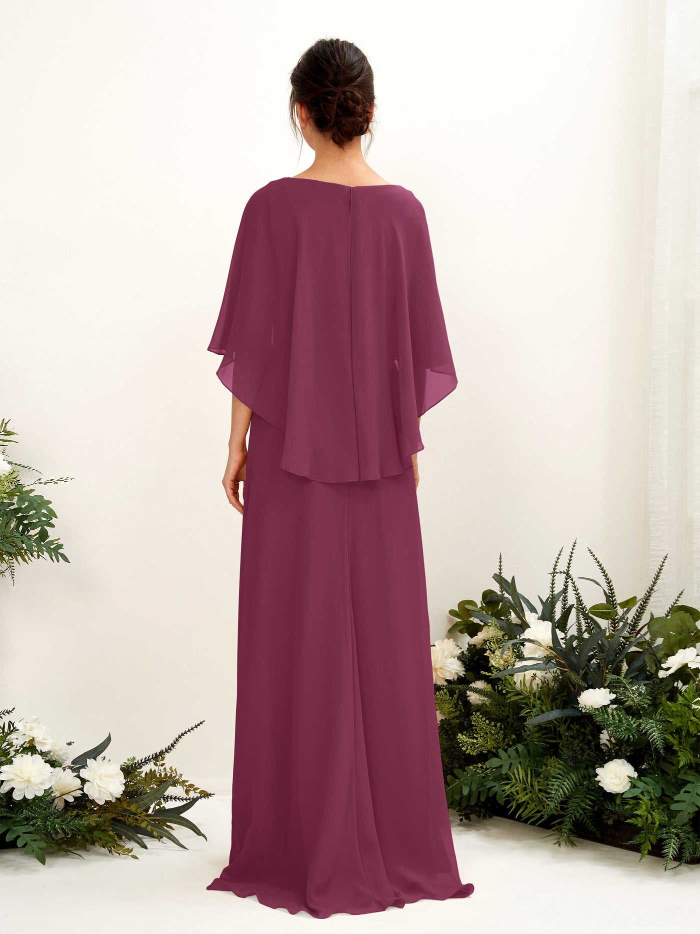 Carlyna Savin Sheath Chianti Bridesmaid Dress Maxi Cap Sleeve Boat Neck Dress #color_chianti