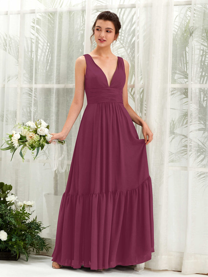 A-line Maternity Straps Sleeveless Chiffon Bridesmaid Dress - Chianti (80223734)