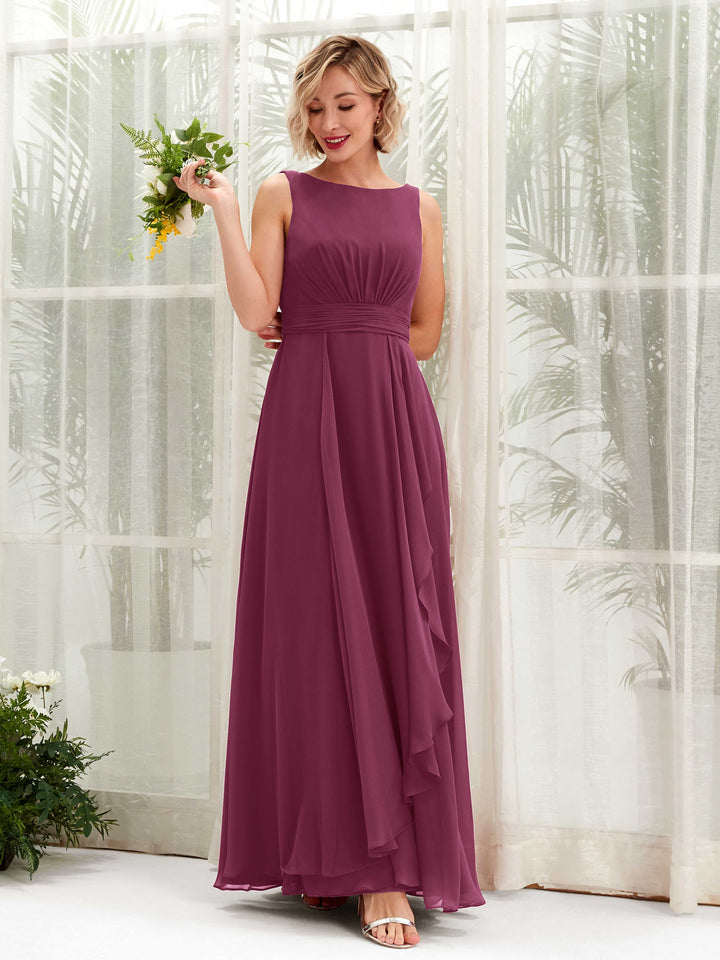 A-line Bateau Sleeveless Chiffon Bridesmaid Dress - Chianti (81225834)