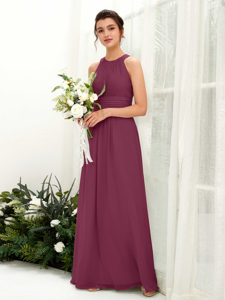 A-line Round Sleeveless Chiffon Bridesmaid Dress - Chianti (81221534)