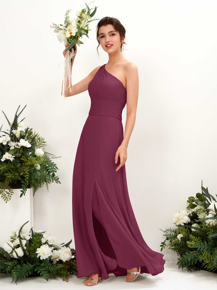 A-line One Shoulder Sleeveless Bridesmaid Dress - Chianti (81224734)