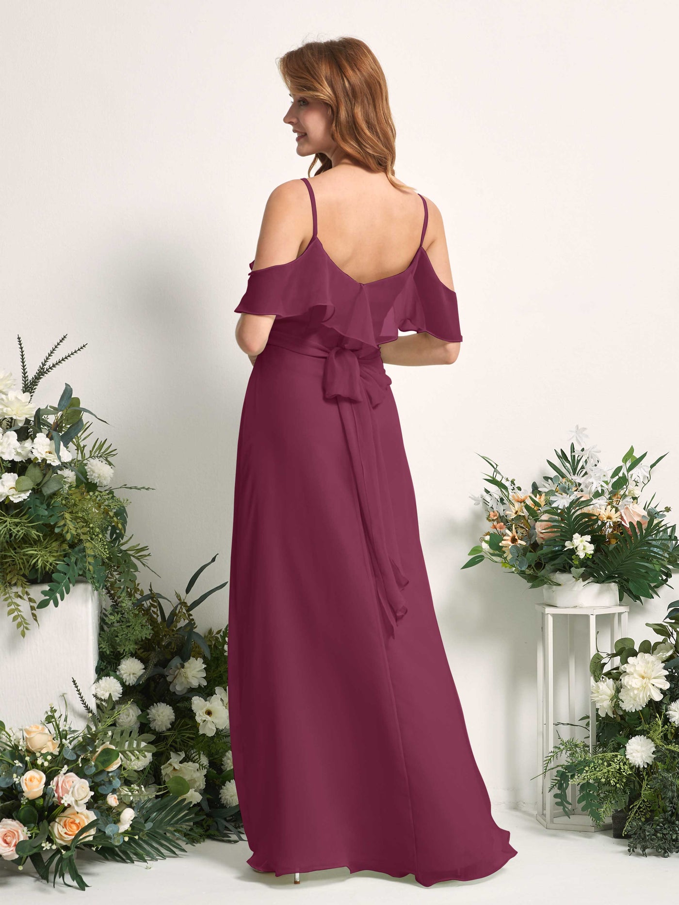 Bridesmaid Dress A-line Chiffon Spaghetti-straps Full Length Sleeveless Wedding Party Dress - Chianti (81227434)#color_chianti